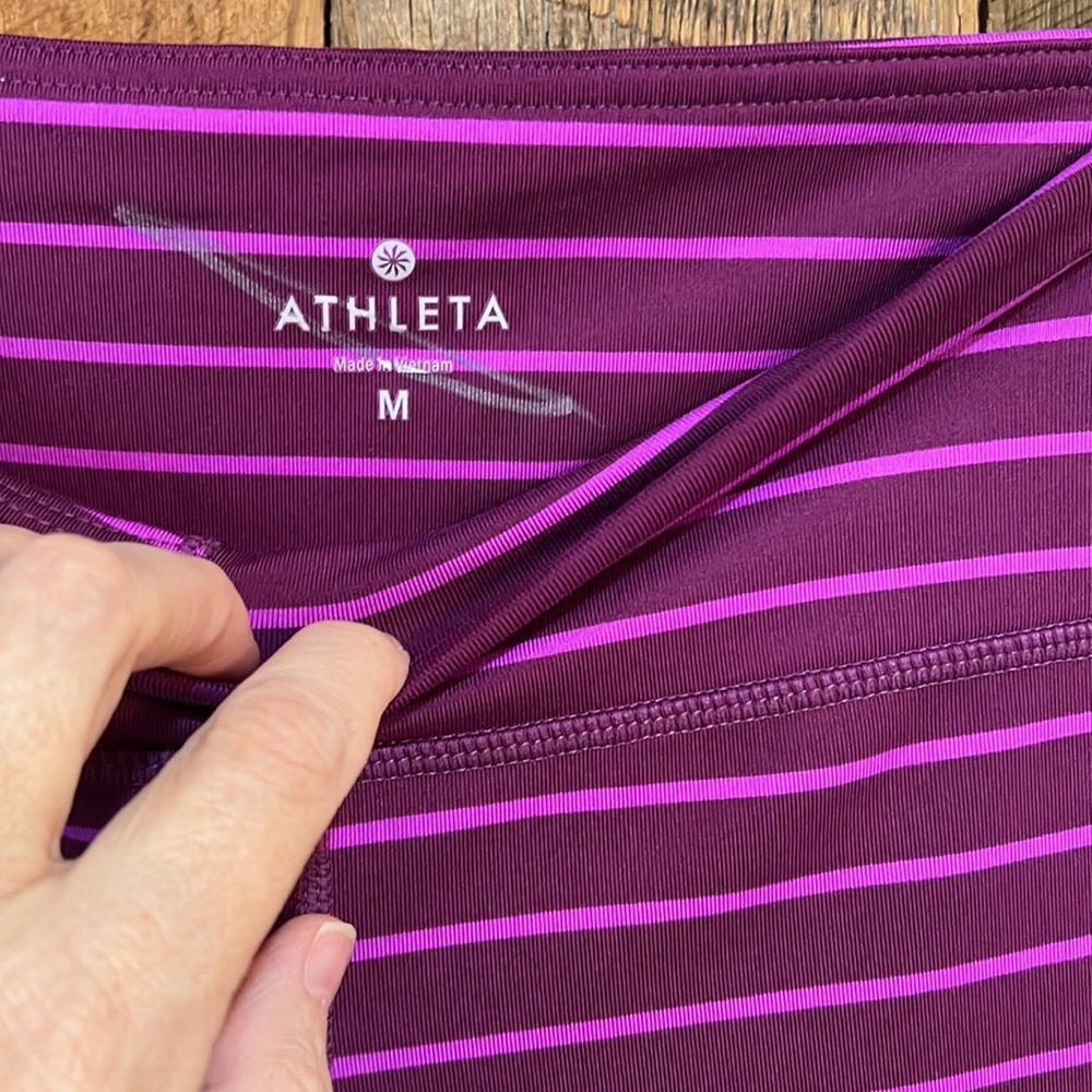 Athleta Womens Violet Purple Striped Workout Mid Rise Capri Cropped Leggings - Picture 2 of 5